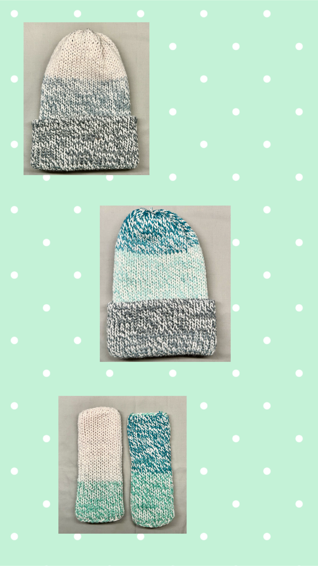 Reversible Knitted Beanie and Fingerless Gloves